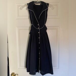 Snidel Blue White Piped Sleeveless Shirt Dress Sailor J Fashion Pinup - Free Sz